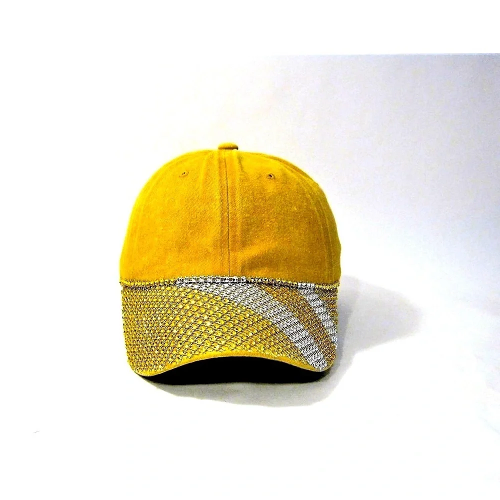 Gold/Yellow Silver Fashion Bling Faded 100% Cotton Streetwear Baseball Cap Hat - Picture 4 of 10